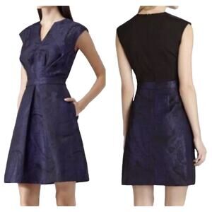Reiss Evie Jacquard Fit & Flare Purplish Blue & Black Cocktail Dress, 6